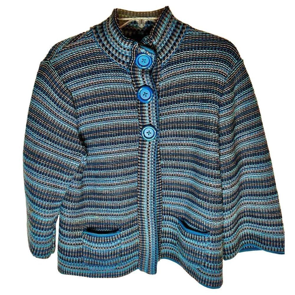 Croft & Barrow Cardigan Womens Large Knit Striped Large Snap Buttons 3/4 Bell Sl